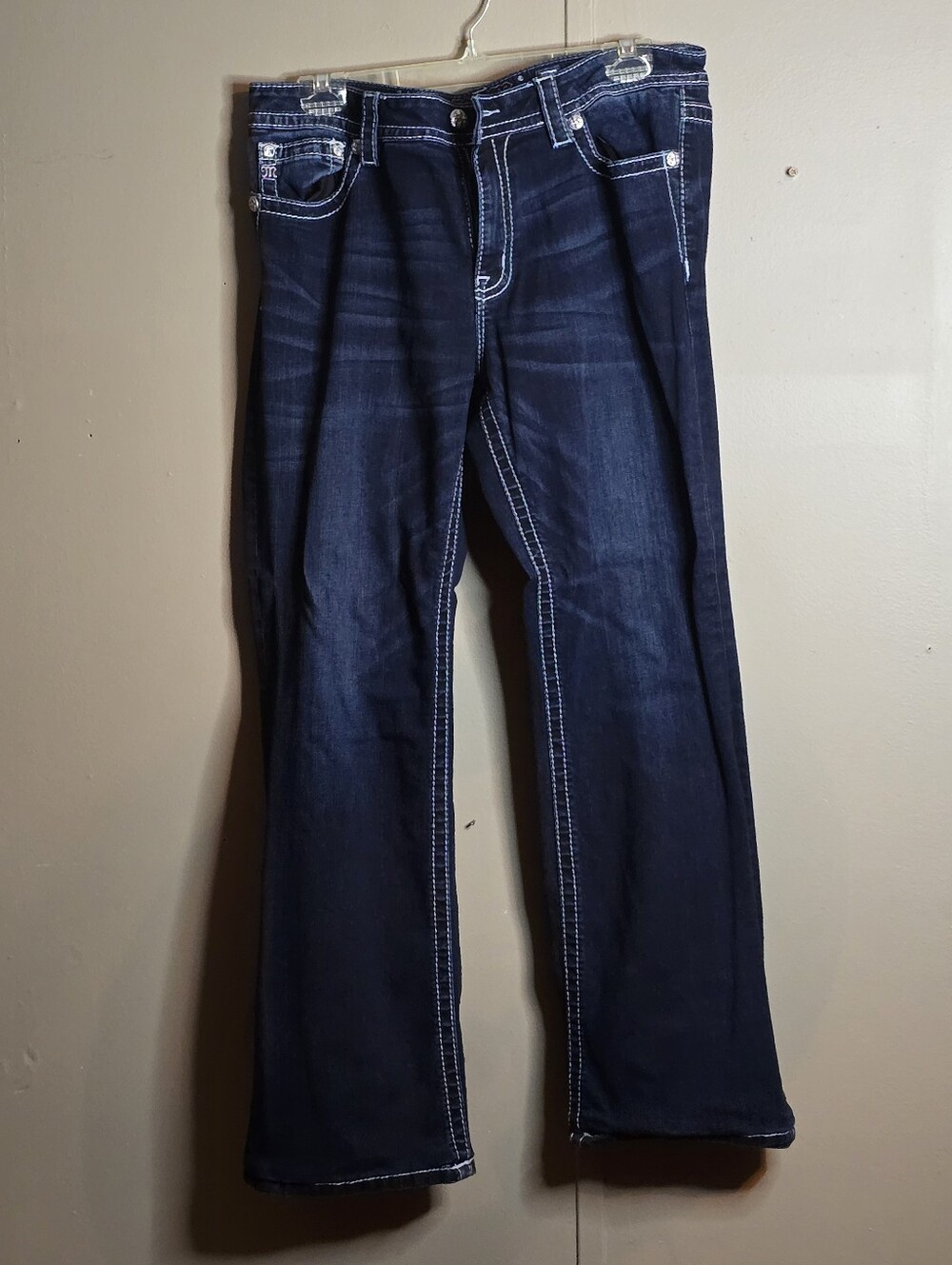 Miss Me Dark Indigo Bootcut Jeans with White Stitching